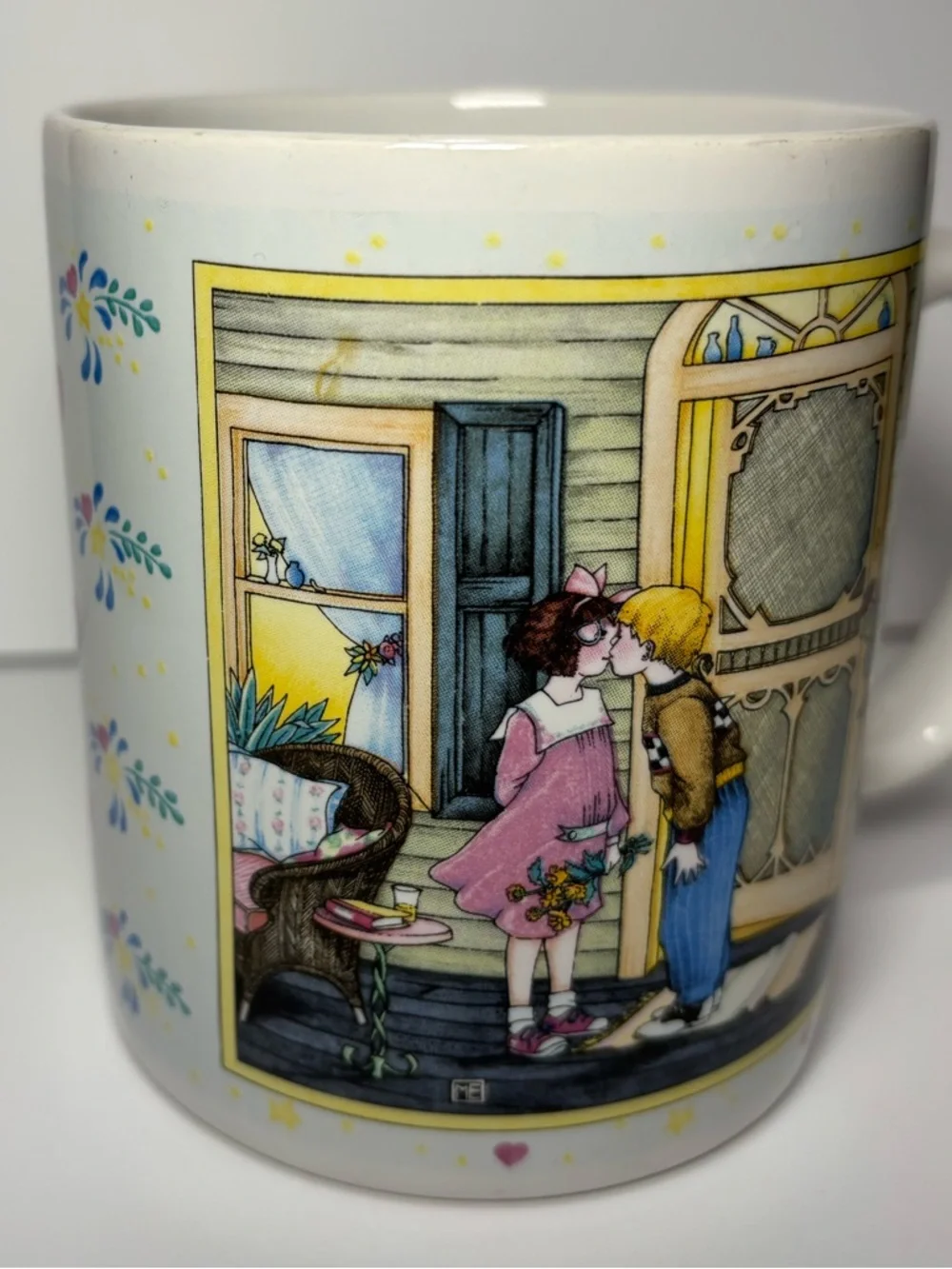 1987 Mary Engelbreit First Kiss coffee mug